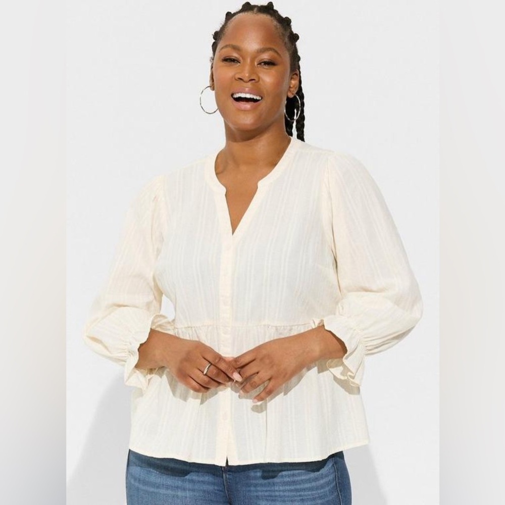 Torrid Button Up Blouson Long Sleeve Top
